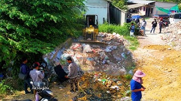 Amazing New Project!! Filling Land, Garbage Dump & Clear and Delete Trash​ Into Pond By Skills Dozer
