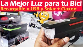 Mejores Luces Delanteras para Bicicleta LY-17 | Recargables Solar USB + Claxon