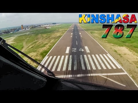 BOEING 787 Cockpit Views into KINSHASA