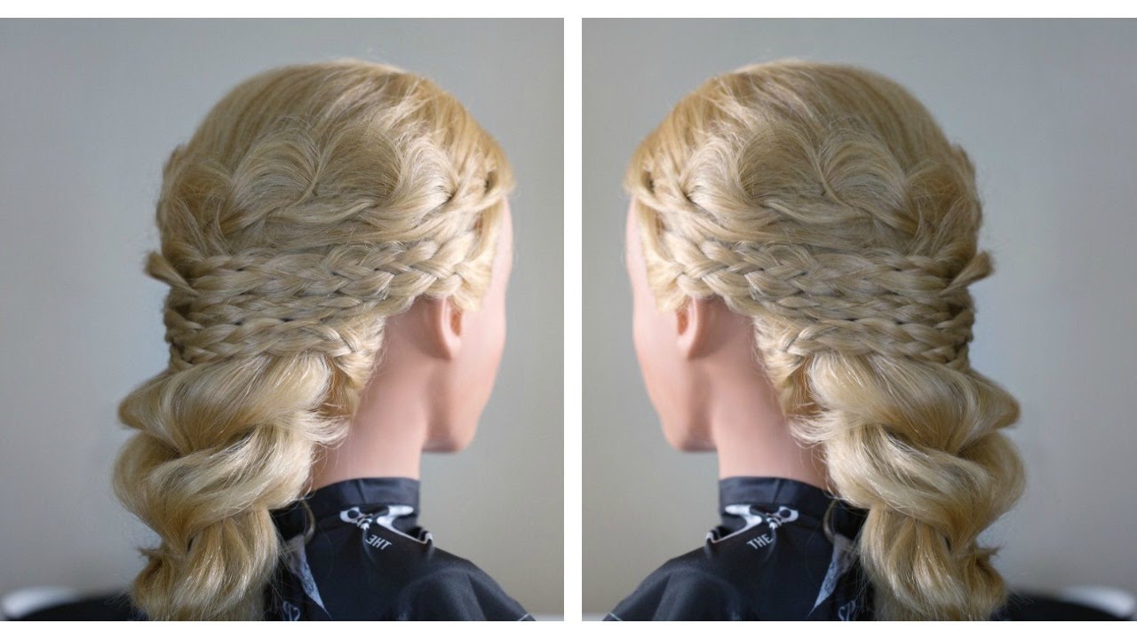 Braided updo hairstyle for medium/long hair. Wedding, prom