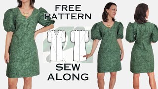 Sew a Puff Sleeve Dress with Bias Bound V-Neck | Free Pattern Tutorial -  YouTube