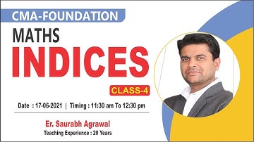 CMA -FOUNDATION:- Maths  Indices Class-4 BY Er. Saurabh Agrawal