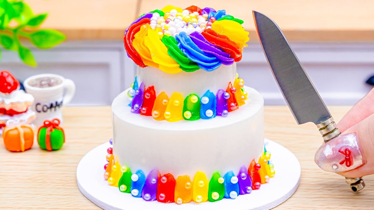 Mini Rainbow Buttercream Cake Recipe With OREO 🌈 Satisfying Mini Cake Decorating and DIY