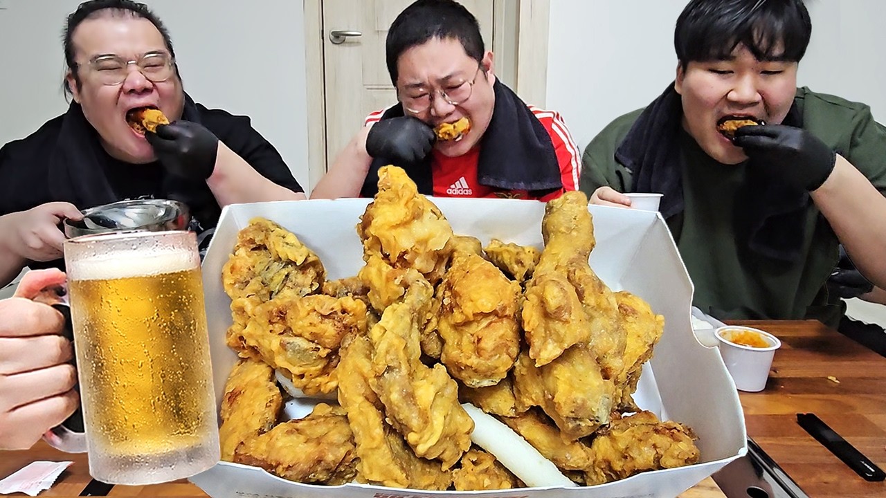 감스트x맨만기x마빡 일 끝나고 치킨에 맥주 먹방!!