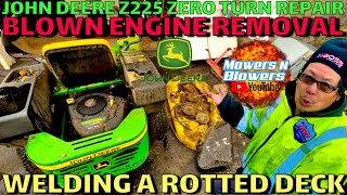 FREE JOHN DEERE Z225 ZERO TURN LAWNMOWER CURB ALERT PICK ROTTED DECK REPAIR & BLOWN ENGINE REMOVAL