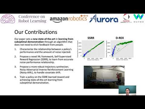 CoRL 2020, Spotlight Talk 281: Learning from Suboptimal Demonstration via Self-Supervised Reward ...