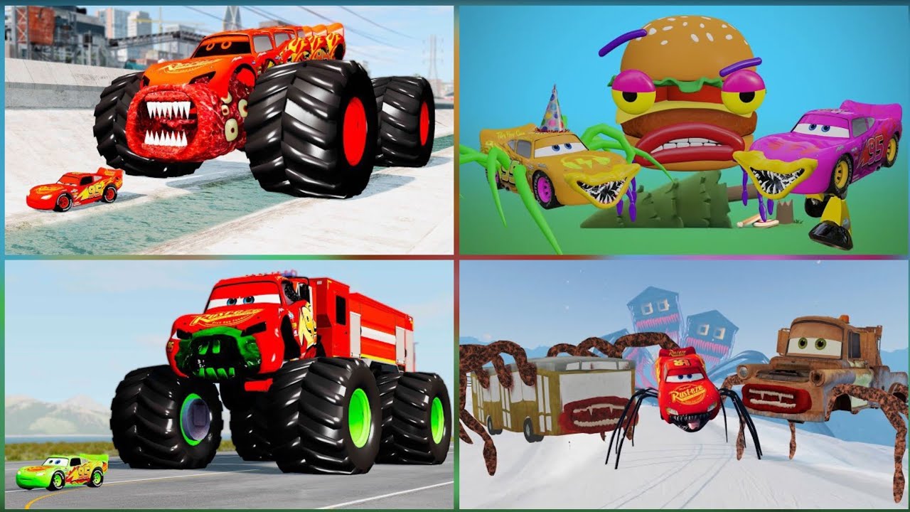 MEGA TRUCK BATTLE! 🏎️ Giant Spider McQueen vs Heavy Machines Evolution