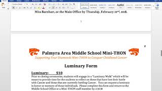 Mini THON 2018 Registration Packet intructions