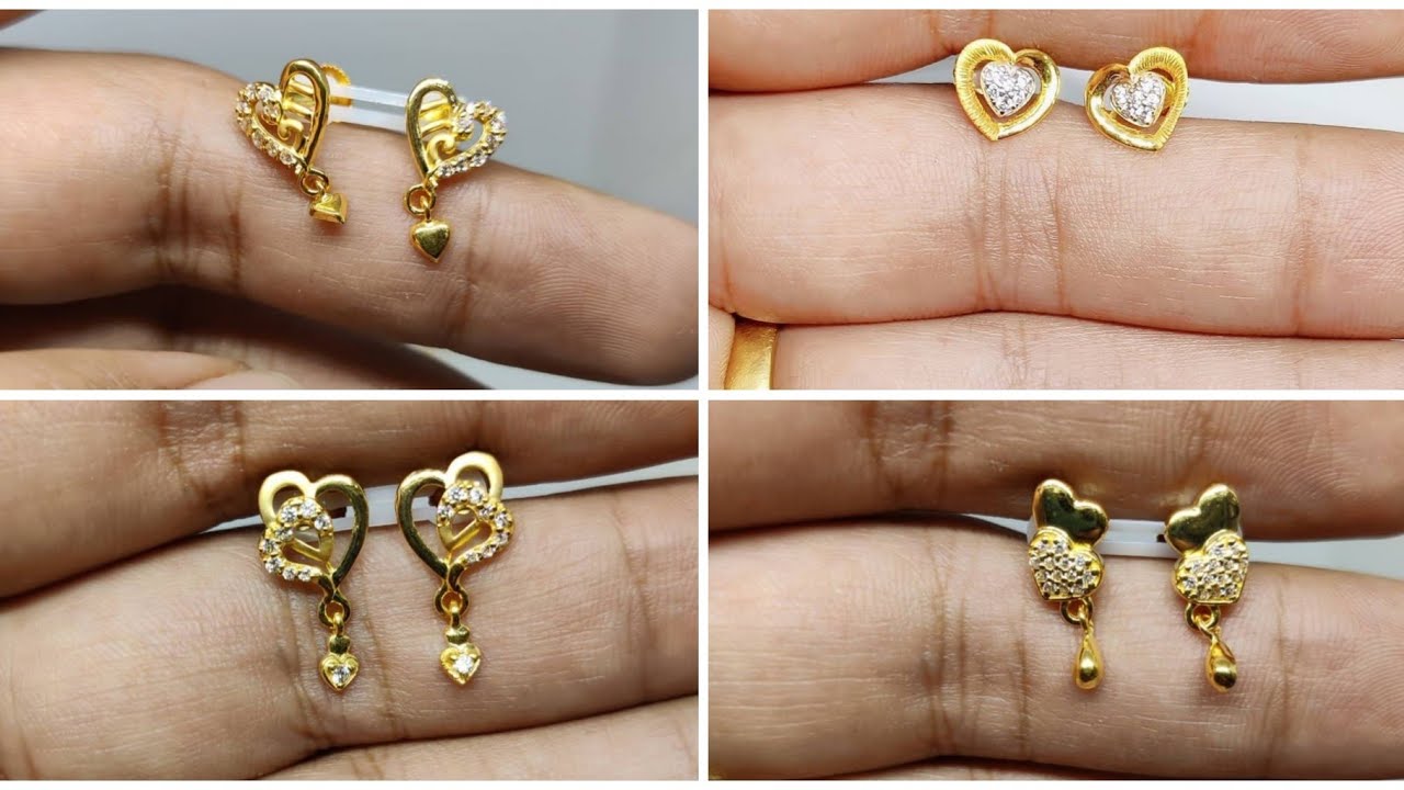 Latest Heart Shape Gold Earring Design Heart Small Gold Earring Design Stud Gold Earring Design Youtube