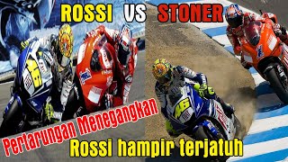 Rossi vs Stoner | battle epic Rosi hampir keluar jalur dan terjatuh