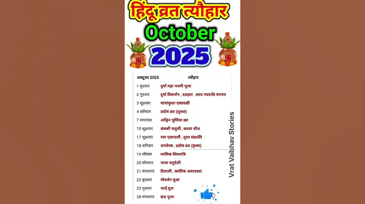 अक्टूबर में पड़ने वाले व्रत और त्योहार | October festival list 2025 |   कैलेंडर | #2025Calendar