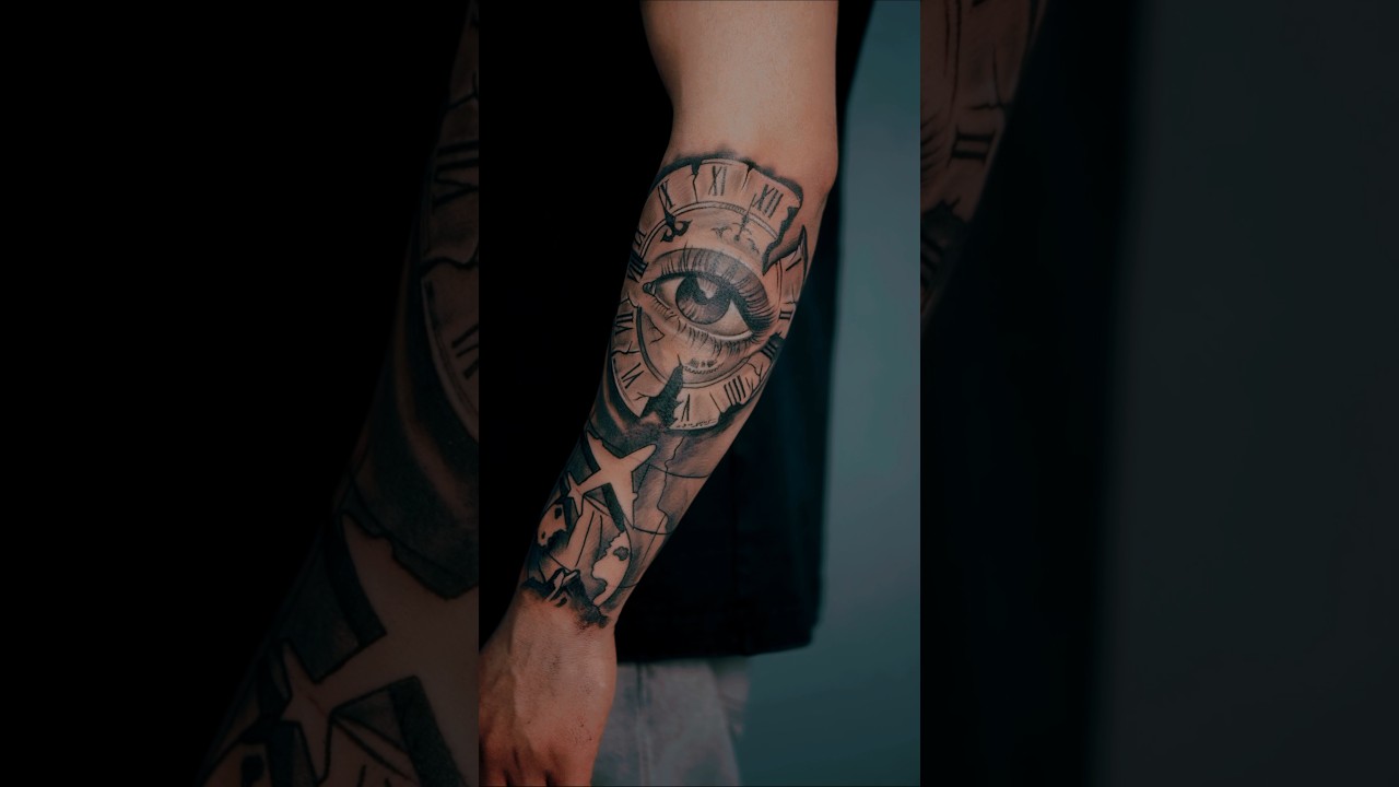 Clock & Eye Tattoo — The Meaning of Time ⏳👁️ #shorts