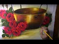 Como pintar um tacho de bronze com rosas