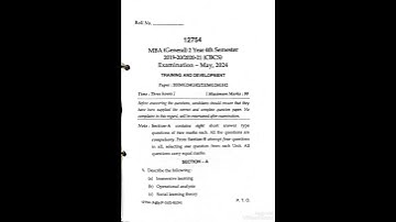 Training and Development Question Paper - May 2024 | MBA MDU Exam Prep