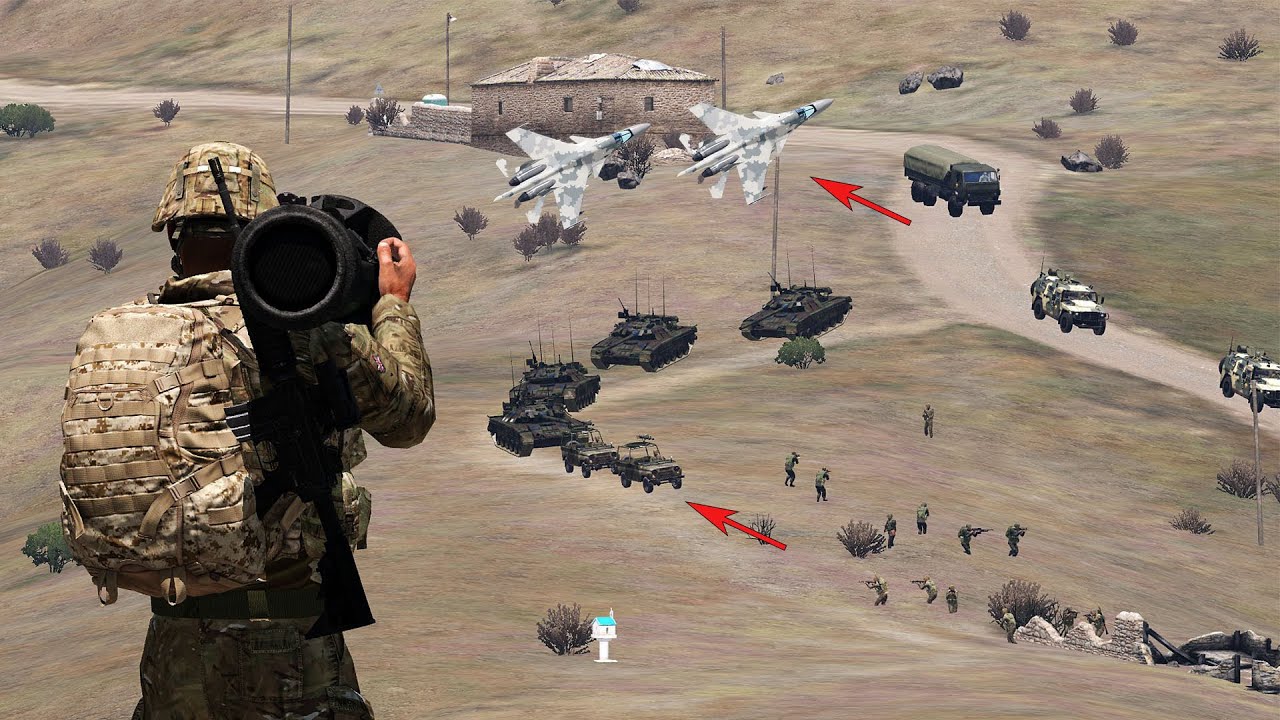 Russian SU 25 Fighters and convoy Shot Down by Air Defense System ARMA 3 Milsim