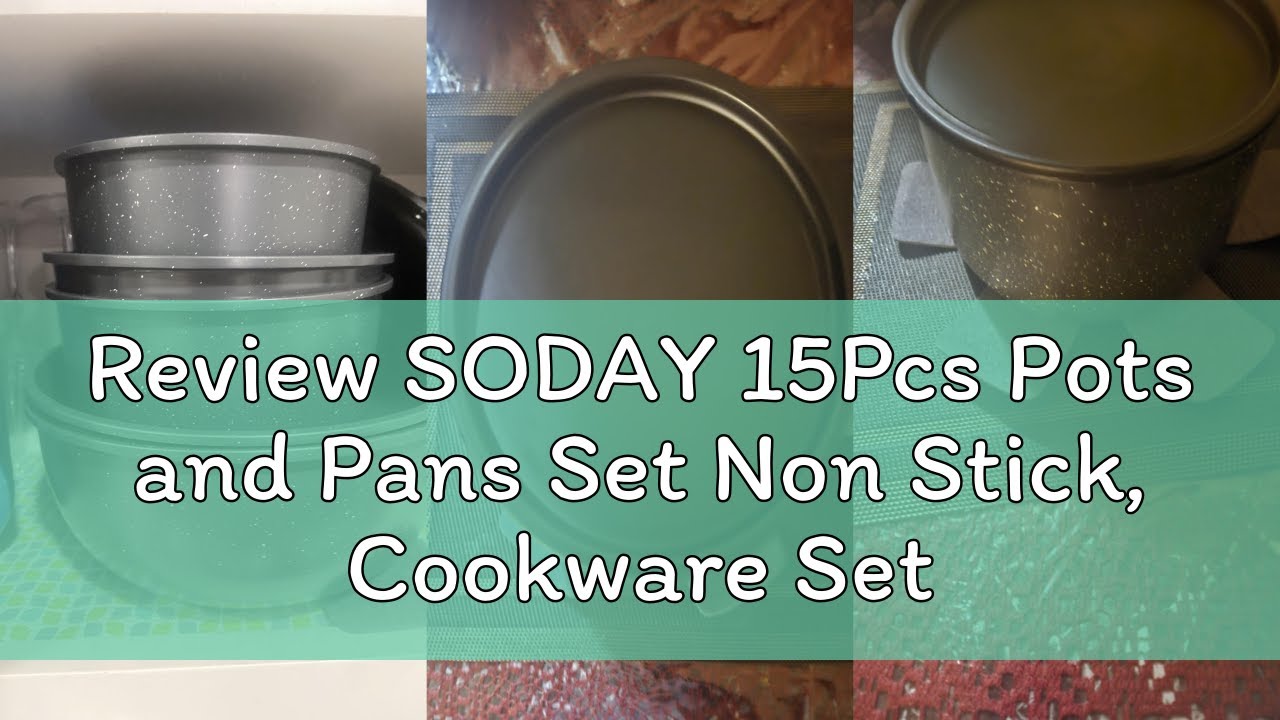 Review SODAY 15Pcs Pots and Pans Set Non Stick, Cookware Sets with Detachable Handle, Nonstick RV Ki