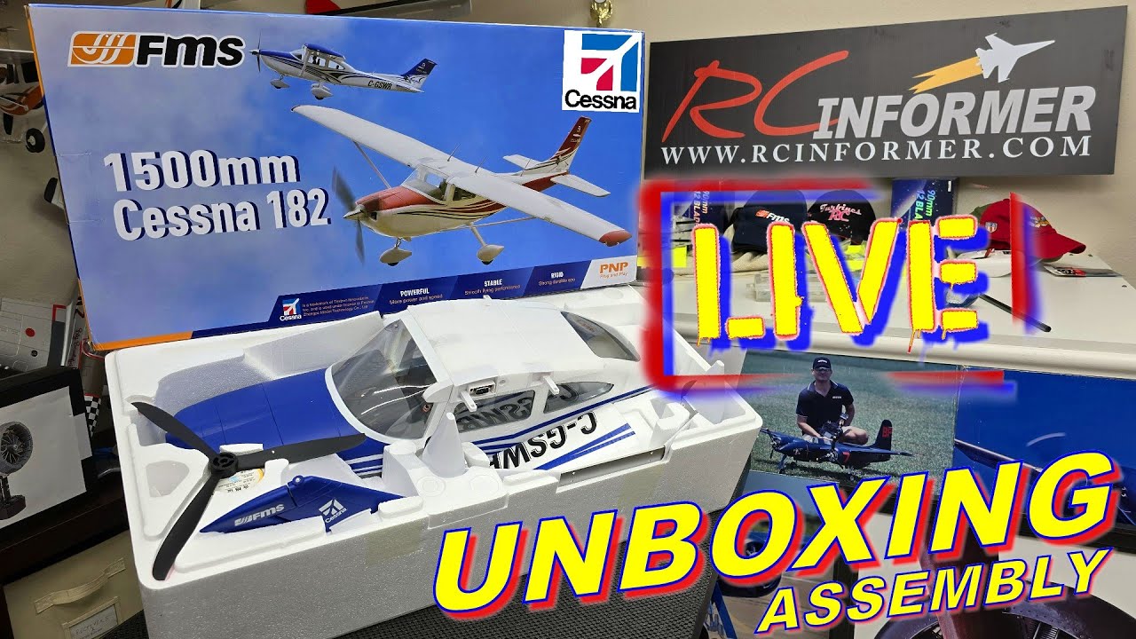 RCI LIVE - ***NEW*** FMS CESSNA 182 1500mm Unboxing, Assembly & Setup