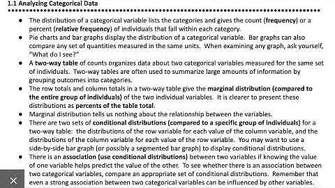 1.1 Analyzing Categorical Data Notes (Video)