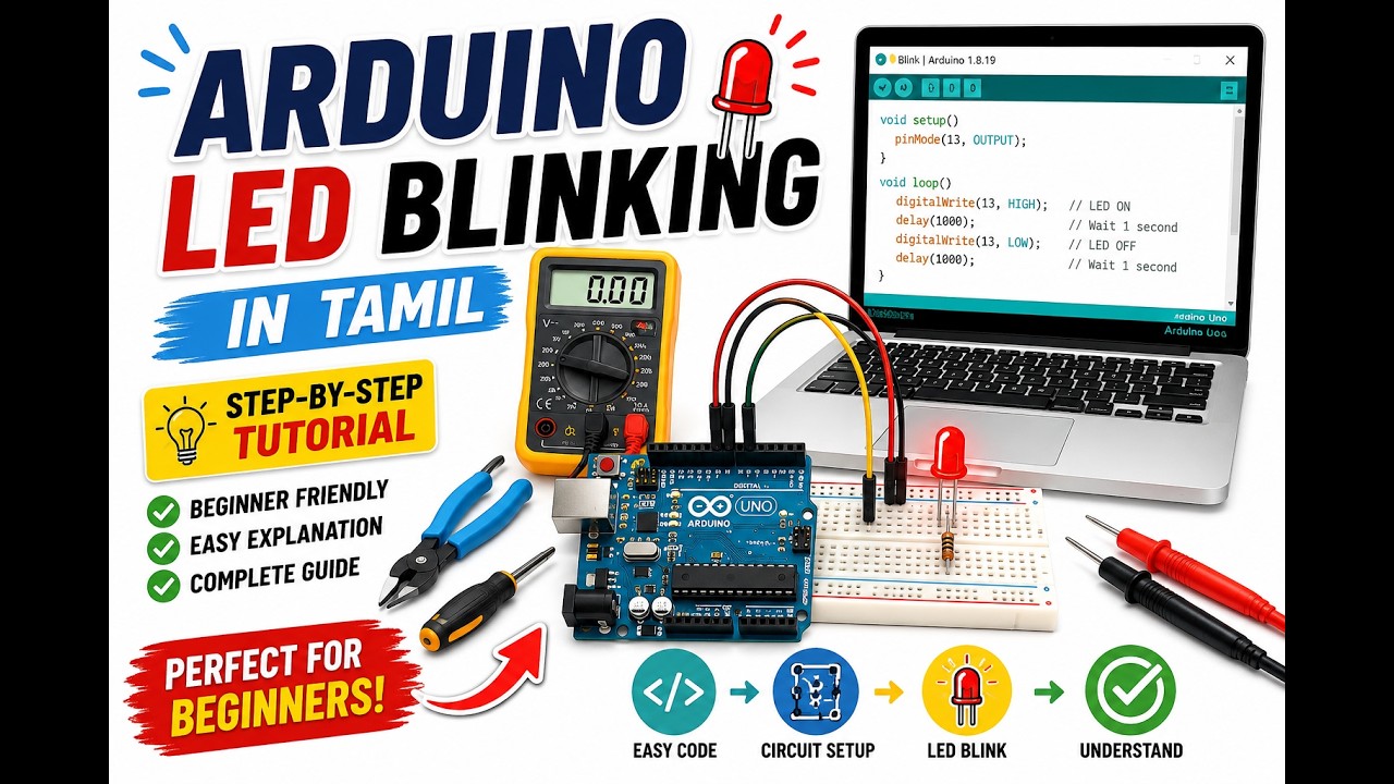 Arduino LED Blinking in Tamil | Step-by-Step Tutorial for Beginners ...