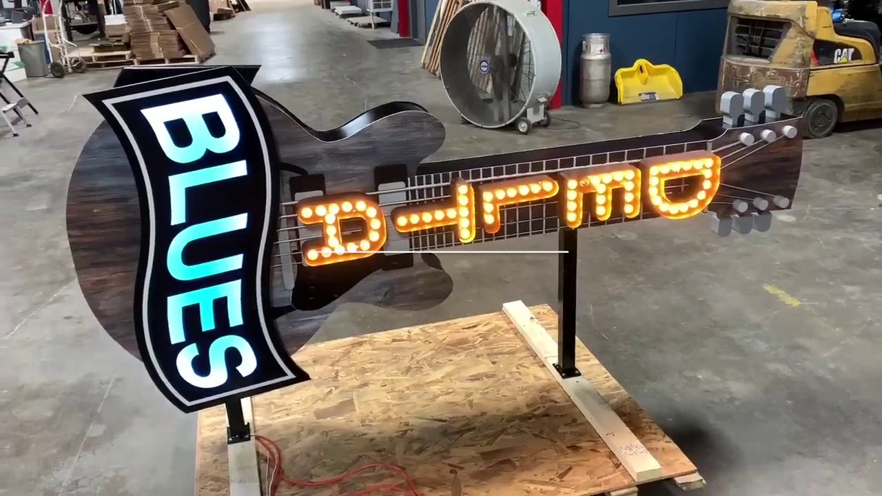 Outdoor Marquee/LED Lit Metal Guitar Sign by Custom Logo Signs YouTube