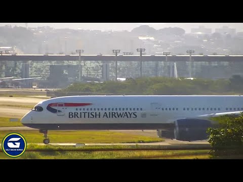 Decolagem do Airbus A350-1000 da British Airways pela pista 27R no Aeroporto de São Paulo Guarulhos