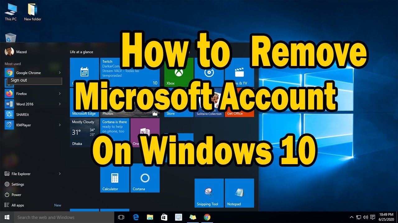 How To Remove Microsoft Account From Windows 10 Youtube