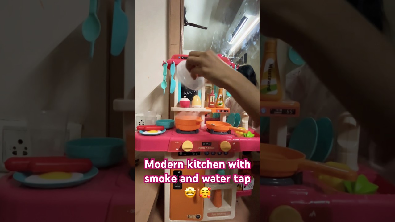 Kids play modern kitchen set toy amazing so realistic with smoke and water tap 