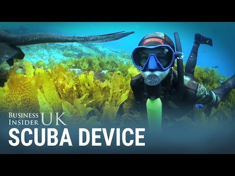 You pump up this mini scuba system by hand and it lets you breathe for 10 minutes underwater