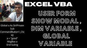 Lesson 48 Excel Vba  User Form Show Modal , Dim variable , Global variable