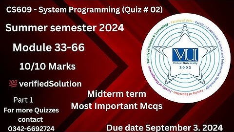 CS609 - System Programming (Quiz # 02) summer semester 2024 💯 verified