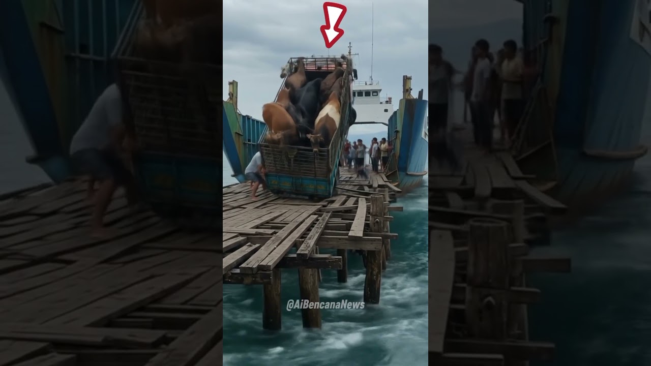 Truk Bermuatan Sapi Terguling ke Laut 