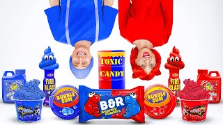 RED VS BLUE FOOD CHALLENGE || Eating Only 1 Color Candies! Last To STOP Wins by 123 GO! FOOD