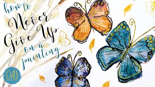 Whimsical Watercolor Butterflies for Beginners | Easy Tutorial to Master Wet in Wet and Pen and Ink