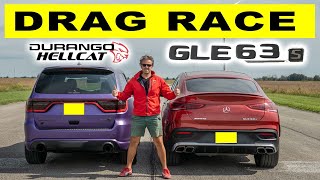 Dodge Durango Hellcat vs Mercedes GLE 63 AMG S, drag and roll race. Could have been worse...