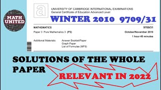 GUIDED SOLUTIONS -  CAIE A & AS LEVEL PURE MATH 3 | WINTER 2010 9709 /31 | QUESTIONS  1, 2,  3, 4