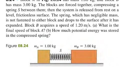 Block A in has mass 1.00 kg, and block has mass 3.00 kg. The blocks are forced together, compressing
