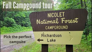 Richardson Lake Campground in the ChequamegonNicolet National Forest, Full tour, pick the best site