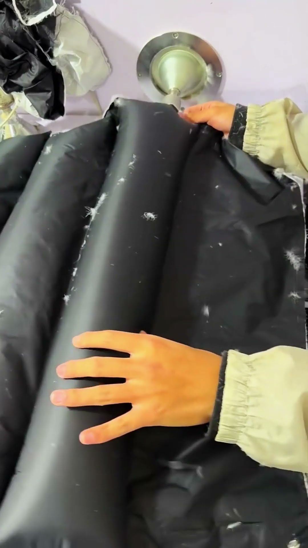 Down jacket filling process