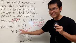 Celebrity Calculus optimization: given surface area, want largest volume of an open-top box Wealth