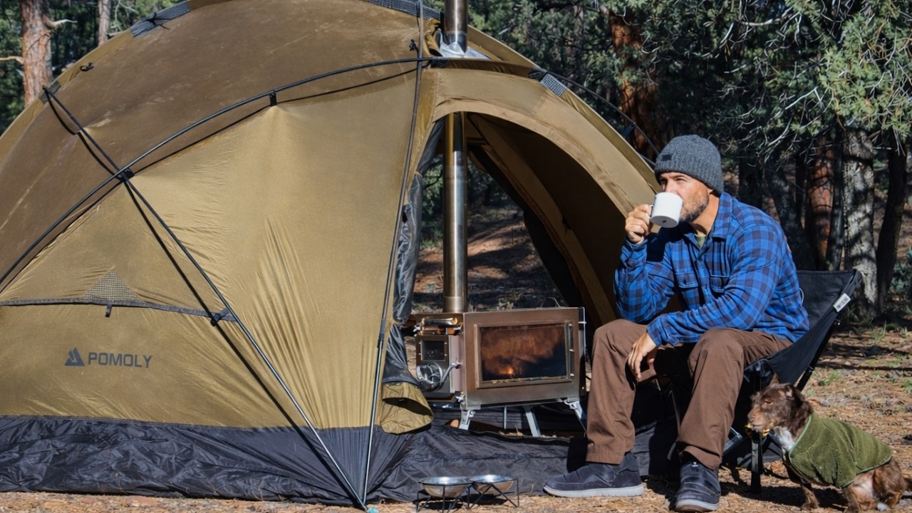 -3°C Hot tent Solo Camping with My Dog . Grilling Fish . Cozy Wood Stove ASMR