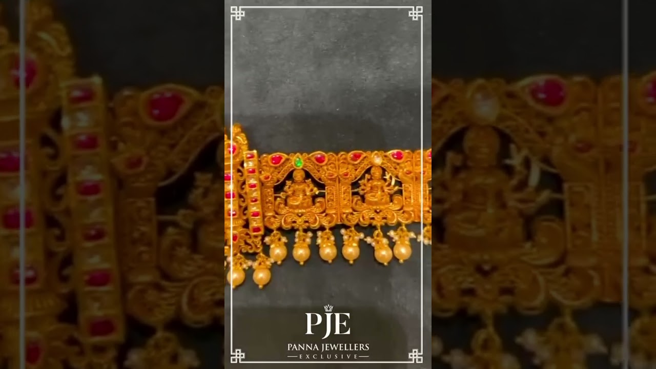 Gold Asta Lakshmi Waist Belt with  Kundan work and pearls hanging