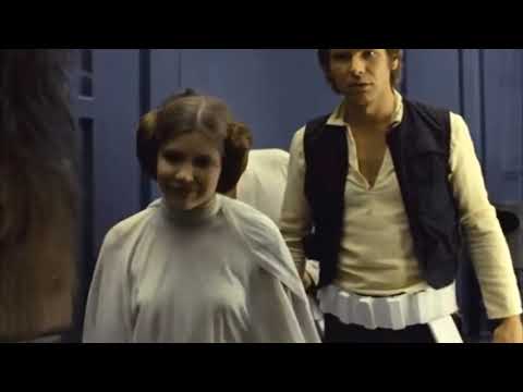 Carrie Fisher bounces in the white dress in Star Wars