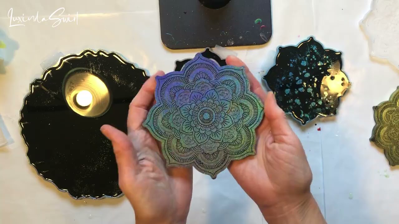 Vivid Holographic Mica Powders in Mandala Coaster & Tray Molds with Opaque Black Resin - WOW!