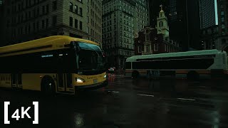 Rain Walk to the Old State House in Boston | Binaural City Sounds | 4K ASMR