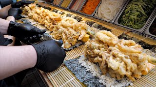 Appetizing!! Japanese giant sushi roll, Futomaki & Tempura Udon - Korean street food