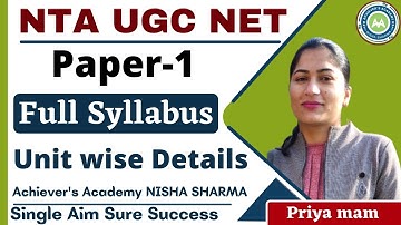NTA UGC NET PAPER -1 || Unit wise Detail Syllabus Analysis  || By Priya Mam || NET PAPER Details