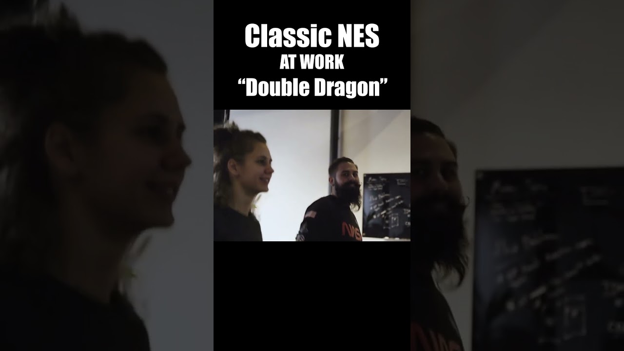 Playing "Double Dragon" Classic NES Game At Work