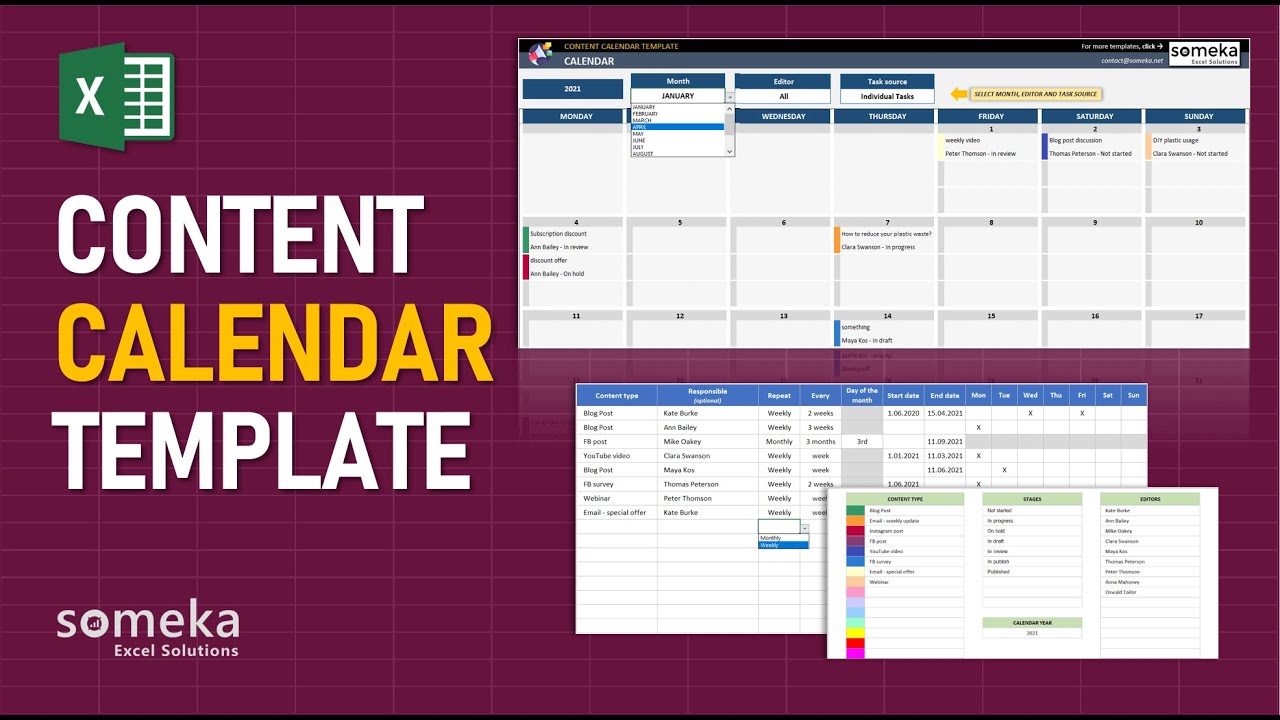 Content Calendar Excel Template | Social Media Content Planner