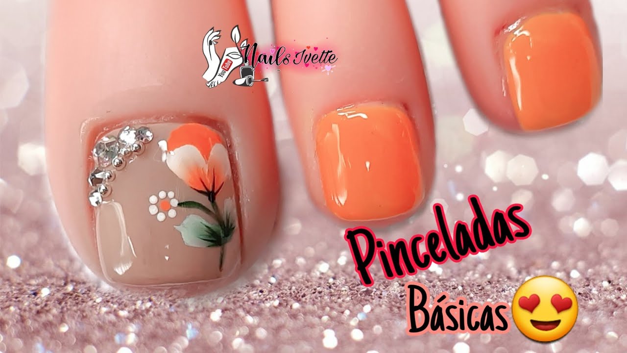 ?Cómo decorar uñas de los pies con flor paso a paso en color naranja  2021.? - YouTube