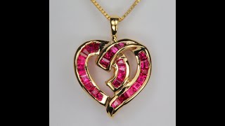 ESTATE - 10K Yellow Gold Synthetic Ruby Heart Pendant